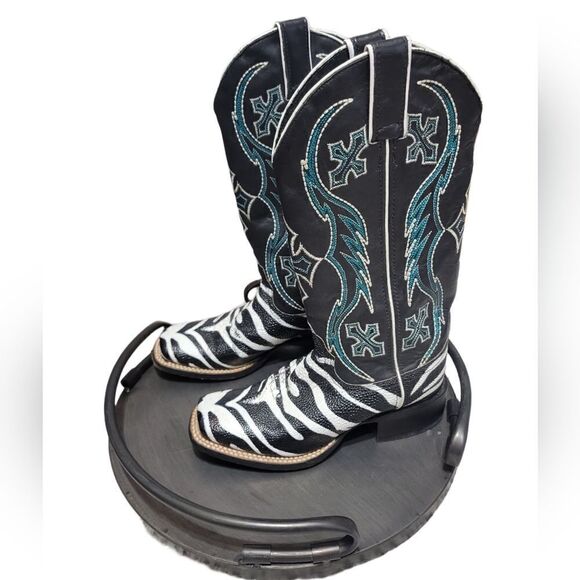 Nocona ladies safari rancher boots white tiger ray foot sz 5 can fit 5 1/2 - Picture 4 of 17